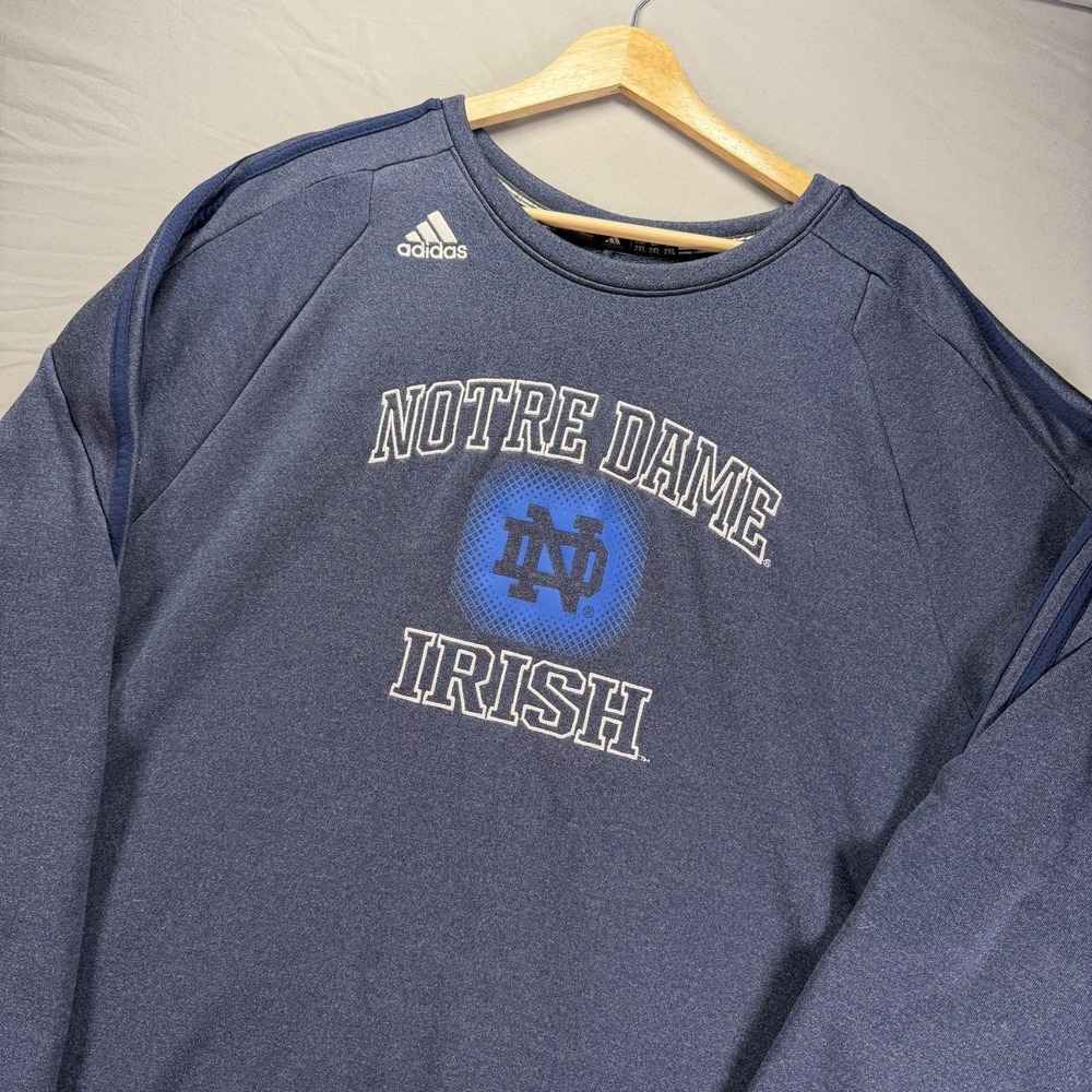 Notre Dame Sweatshirt Mens 2XL Blue Crewneck Fleece Fighting Irish Adidas